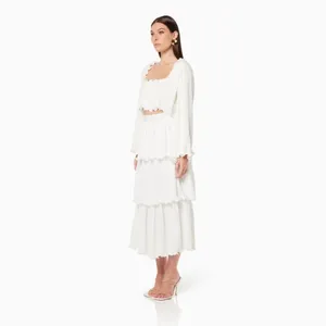 Elliatt Romanesque Tiered Midi Skirt in Ivory Size Small NWT thumbnail 4