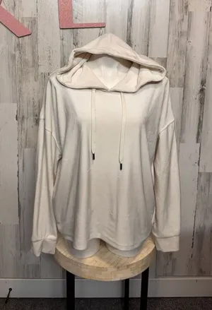 DKNY Sport Velour Pullover Hoodie Cream Women’s XL thumbnail 1