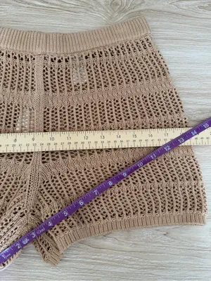 Aerie Small NEW Crochet Open Knit Shorts Tan Camel Resort Vacation Getaway thumbnail 6
