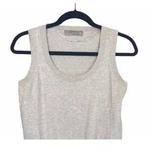 ZARA Sleeveless Cotton Knit Sweater Vest Rib Trim Pullover Lightweight L Cream thumbnail 2