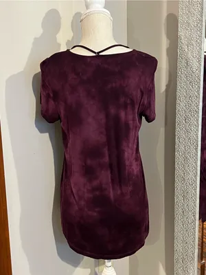 American Eagle Soft & Sexy Tagless Crisscross Short Sleeve Top Burgundy Tie Dye thumbnail 4