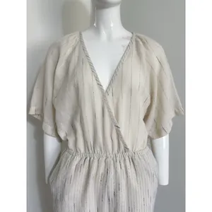 Anthropologie Feather Bone Soleil Ivory Stripe Textured Jumpsuit Women’s Size S thumbnail 2