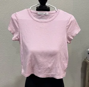 Altar'd State Pink Fitted Crop T-Shirt thumbnail 1