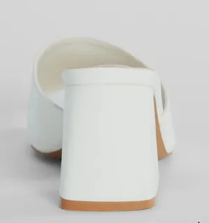 White Square Toe Block Heel Mules thumbnail 4