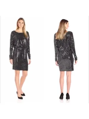 Jessica Howard Cocktail Dress, Black Silver Sparkle 12 Knee Length Long Sleeve thumbnail 2