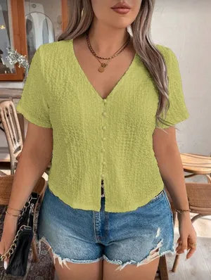 Green Button Shein Top thumbnail 2