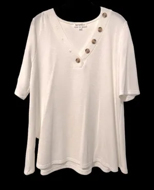 Wonderland By Orange White V-neck Waffle Knit Short Sleeve‎ Blouse Size Medium thumbnail 1