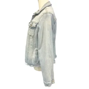 KanCan Crop Frayed Denim Jacket Boho Chic Light Wash Large Distressed Y2K Vibe thumbnail 6