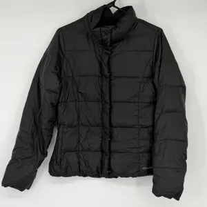 Eddie Bauer Women's Goose Down‎ Puffer Jacket Medium Black Quilted Snap Front thumbnail 1
