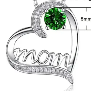New‎ green gemstone silver plated rhinestone Mom heart necklace valentines gift thumbnail 2
