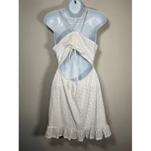MINKPINK x REVOLVE Eyelet Mini‎ Dress Medium White Cutout Back Ruffle Hem Bride thumbnail 6