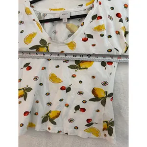 Maeve Anthropologie Lemon Cherry Fruit Print V-Neck Flutter Sleeve Cotton Top S thumbnail 3