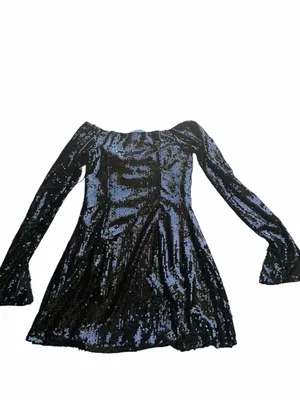 NEW Oh Polly Black Off-Shoulder Sequin Mini Dress Bustier Long sleeve birthday thumbnail 9