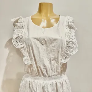 New Steve Madden Eyelet Ruffle Dress Sz L White Elastic Waist Cotton NWT thumbnail 2