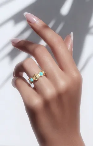 &merci Women’s Stainless Steel Gold Tone Faux Turquoise Adjustable Ring Size 6-9 thumbnail 1