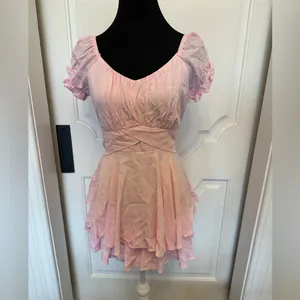 Altar’d State Haisley Double Layered Pink Ruffled Romper NWOT thumbnail 2