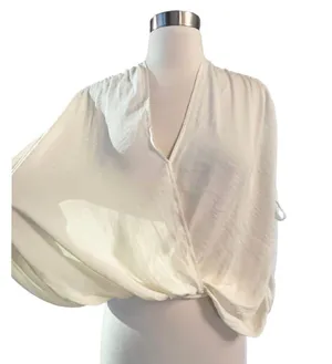 FREE PEOPLE Rachel Silky Top Ivory V-Neck Slinky Jersey Cropped Medium NWOT thumbnail 6