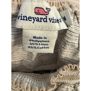 Vineyard Vines Linen Cotton Off Shoulder Top Beige M coastal preppy stripe dai thumbnail 4