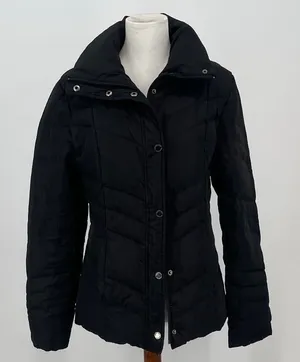 Kenneth Cole Reaction Black Down Puffer Jacket‎ Women Small Chevron Quilted Coat thumbnail 1
