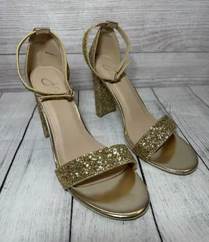 J Adams Shirley Gold Glitter Ankle Strap Heeled Sandals Size 9 thumbnail 1