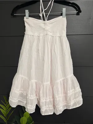 WILFRED Aritzia Pale Pink White Strapless/Neck Tie Babydoll Mini Dress 2XS thumbnail 1