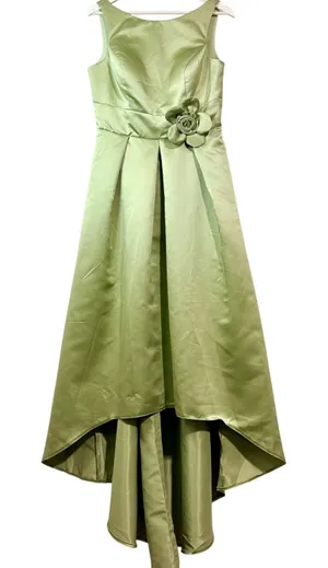 Miss Veil Hi Low Gown Dress Flower Detail Scoop Neck Formal Green Small NWT thumbnail 1