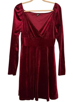 Shein Velour Dress Long Sleeve Sparkle Mini Size L Holiday Party‎ Glam thumbnail 1