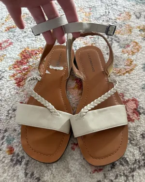 Lucky Brand Womens Cream‎ Braided Strappy Ankle Buckle Flat Sandals Size 8.5 M thumbnail 1