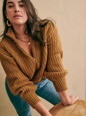 Sezane Nico Half Zip Pullover Wool Sweater Size: XS Brown thumbnail 1