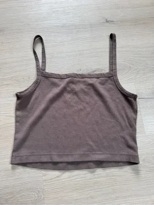 Brown brown waffle-knit cropped camisole tank top clean girl boho minimalist thumbnail 3