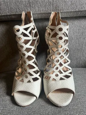 XOXO White Cutout Strappy Peep-Toe Heels thumbnail 1