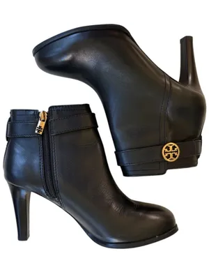 EUC Tory Burch Leather Bristol Heeled Ankle Boots Black Size 7.5 thumbnail 1