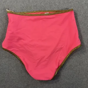 Aerie High Waisted Full Coverage Bikini Bottom Swim Size Small Pink Gold Trim thumbnail 8