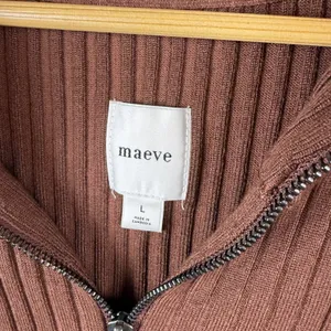 Maeve Anthropologie Brown Ribbed Fitted Half Zip Sweater Large Minimalist Layers thumbnail 5