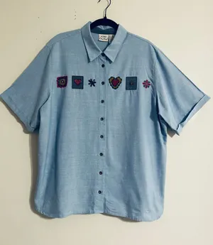 Vtg Koret City Blues Chambray Shirt 18W Embroidery Beads Crochet 90’s Teacher thumbnail 1