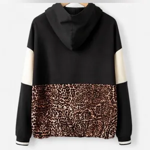 Zara Basic Leopard Print Half-Zip Colorblock Hoodie Pullover - Size XS 🐆✨ thumbnail 8