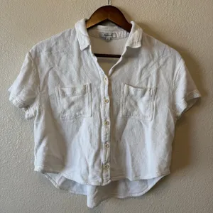 Madewell White Linen Blend Short Sleeve Button Down Shirt Size M thumbnail 1