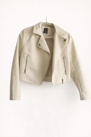 Cream faux leather moto jacket  thumbnail 3