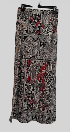 Ambiance Paisley Patchwork Maxi Skirt - Black, Cream & Red Accents thumbnail 1