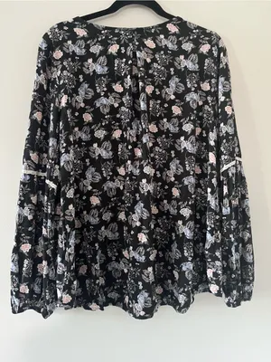 Knox Rose Black Floral Peasant Top XXL Cottagecore Prairie Romantic Poet thumbnail 6