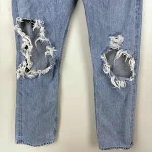 AGOLDE 90's Jean Blue Destroyed Denim Button‎ Fly Ripped Statement Size 28 thumbnail 5