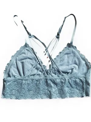 Aerie Light Blue Animal Print Lace Strappy Longline Bralette Size Small thumbnail 6