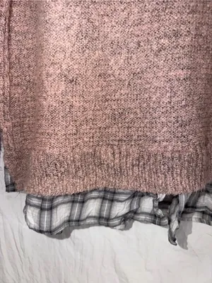 Sonoma Life + Style Layered Look Knit Sweater Plaid Hem Pink Gray Size XL thumbnail 3