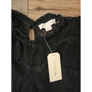 Monteau Black Lace Coquette Tiered Babydoll Blouse Top Women's Small NWT thumbnail 4