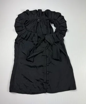 Banana Republic‎ Ruffle Neck Tie Sleeveless Blouse Top Black Petite Size PS thumbnail 1
