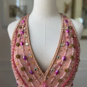 Sherry Haute Couture Halter Formal Gown Beaded Bling Blush Orchid $500 16 thumbnail 3