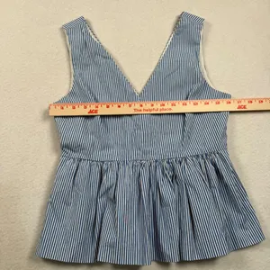 J Crew Always Peplum Top Womens 4 Blue Poplin Striped Tank Oarsman K0818 thumbnail 3