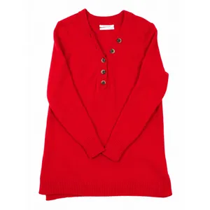 Anthropologie Red Button Front Tunic Sweater Womens M Long Sleeve Knit Top thumbnail 4