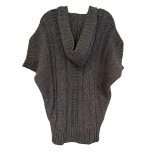 Vince Cable Knit‎ Hooded Wool Alpaca Sweater Women's XS Gray Chunky Boho Hippie thumbnail 4