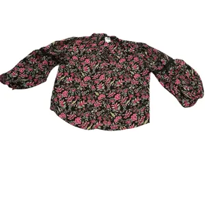 Misa Los Angeles Alicia Floral Coquette Prairie Blouse Vneck Ties Pink Black L thumbnail 5